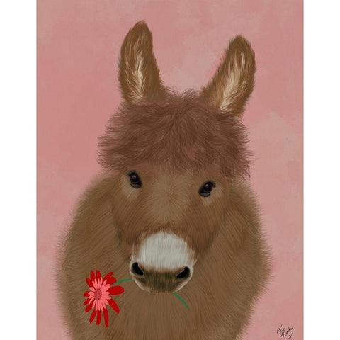 Donkey Red Flower Black Modern Wood Framed Art Print with Double Matting by Fab Funky
