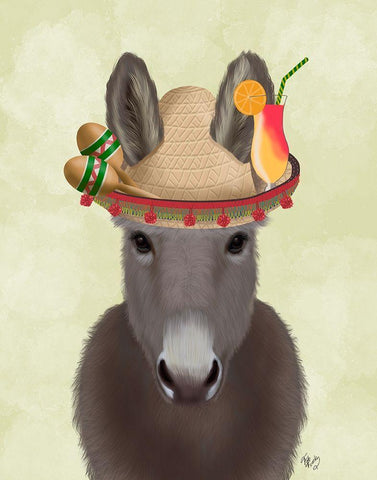 Donkey Sombrero Black Ornate Wood Framed Art Print with Double Matting by Fab Funky