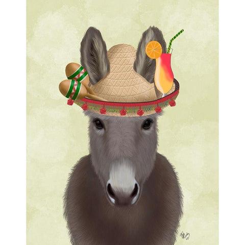 Donkey Sombrero Black Modern Wood Framed Art Print with Double Matting by Fab Funky