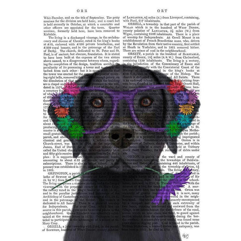 Black Labrador and Flower Glasses Book Print Black Modern Wood Framed Art Print by Fab Funky
