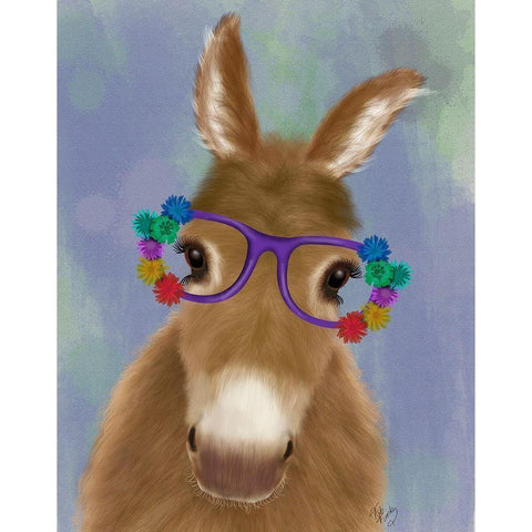 Donkey Purple Flower Glasses Black Modern Wood Framed Art Print by Fab Funky