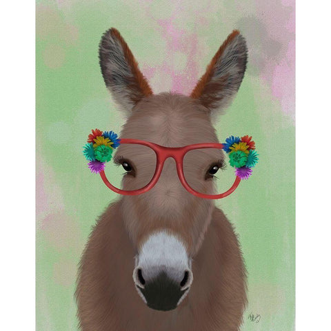Donkey Red Flower Glasses Black Modern Wood Framed Art Print by Fab Funky