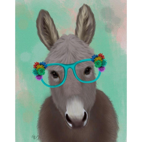 Donkey Turquoise Flower Glasses Gold Ornate Wood Framed Art Print with Double Matting by Fab Funky