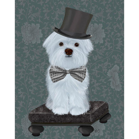 Maltese with Top Hat Black Modern Wood Framed Art Print by Fab Funky