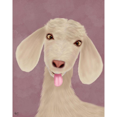 Funny Farm Goat 1 White Modern Wood Framed Art Print by Fab Funky