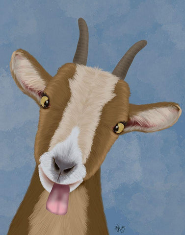 Funny Farm Goat 3 White Modern Wood Framed Art Print with Double Matting by Fab Funky