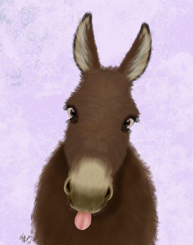 Funny Farm Donkey 1 White Modern Wood Framed Art Print with Double Matting by Fab Funky