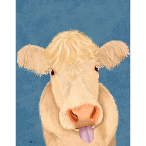 Funny Farm Cow 1 Gold Ornate Wood Framed Art Print with Double Matting by Fab Funky