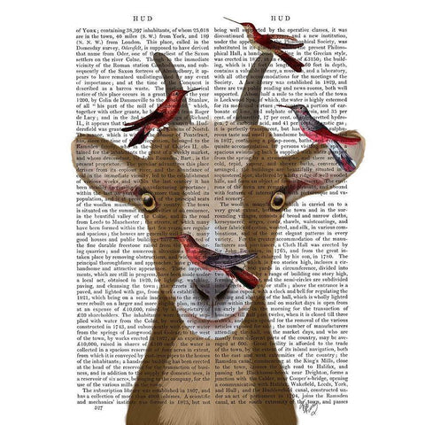 Goat and Red Birds Book Print Gold Ornate Wood Framed Art Print with Double Matting by Fab Funky