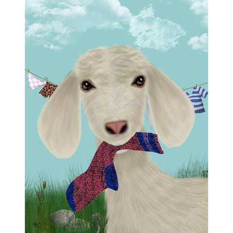 Goat Sock Lunch White Modern Wood Framed Art Print by Fab Funky