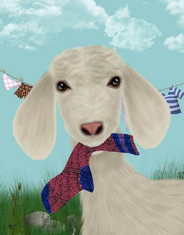 Goat Sock Lunch White Modern Wood Framed Art Print with Double Matting by Fab Funky