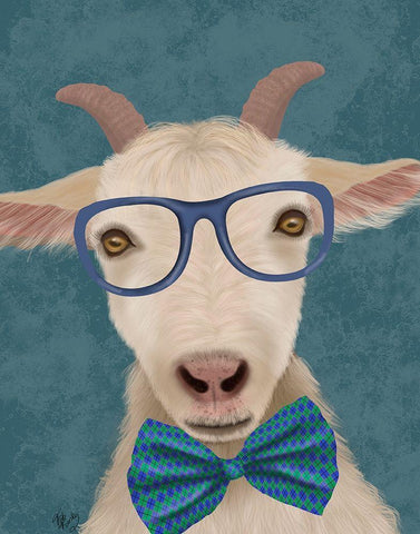 Nerdy Goat White Modern Wood Framed Art Print with Double Matting by Fab Funky