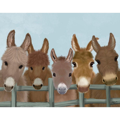 Donkey Herd at Fence Black Modern Wood Framed Art Print by Fab Funky