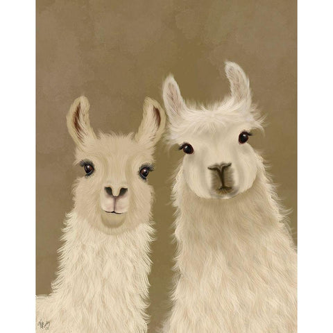 Llama Duo, Looking at You Black Modern Wood Framed Art Print with Double Matting by Fab Funky