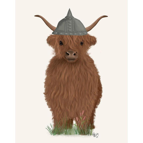 Highland Cow Viking Gold Ornate Wood Framed Art Print with Double Matting by Fab Funky