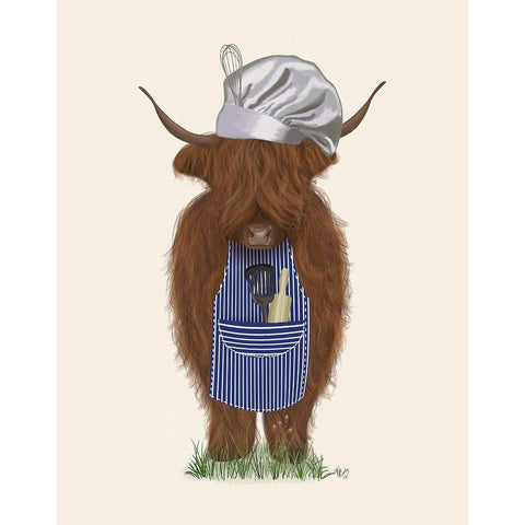 Highland Cow Chef Black Modern Wood Framed Art Print with Double Matting by Fab Funky