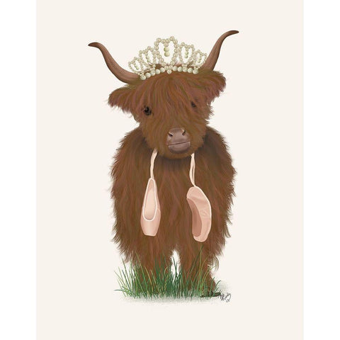 Highland Cow Ballet White Modern Wood Framed Art Print by Fab Funky