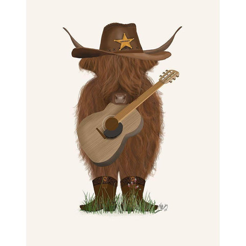Cow Cowboy White Modern Wood Framed Art Print by Fab Funky