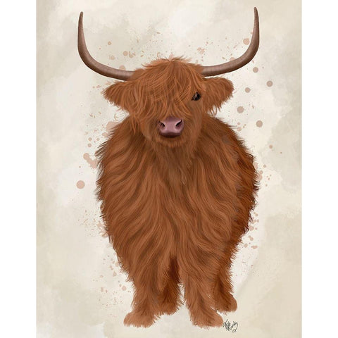 Highland Cow 1, Full Gold Ornate Wood Framed Art Print with Double Matting by Fab Funky