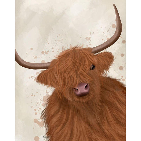 Highland Cow 1, Portrait Gold Ornate Wood Framed Art Print with Double Matting by Fab Funky
