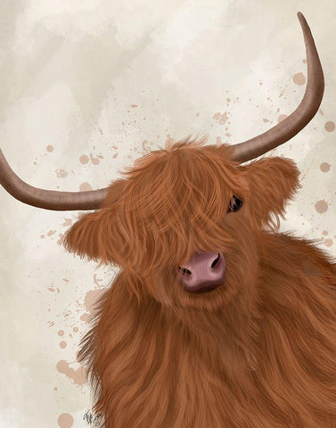 Highland Cow 1, Portrait White Modern Wood Framed Art Print with Double Matting by Fab Funky