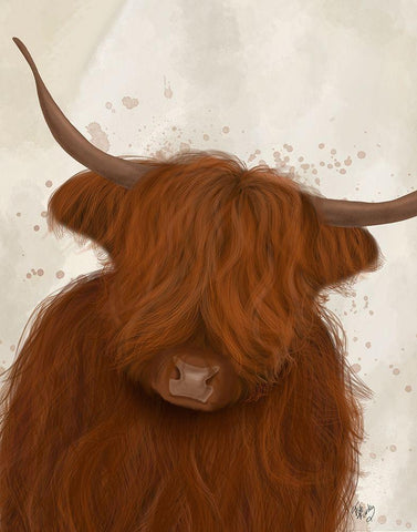 Highland Cow 3, Portrait White Modern Wood Framed Art Print with Double Matting by Fab Funky