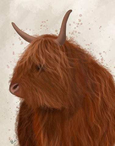 Highland Cow 4, Portrait White Modern Wood Framed Art Print with Double Matting by Fab Funky