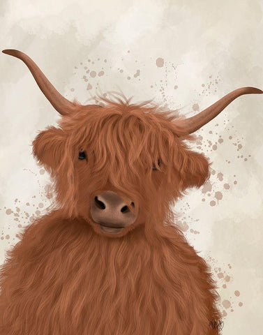 Highland Cow 8, Portrait White Modern Wood Framed Art Print with Double Matting by Fab Funky