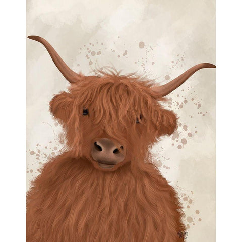 Highland Cow 8, Portrait Gold Ornate Wood Framed Art Print with Double Matting by Fab Funky