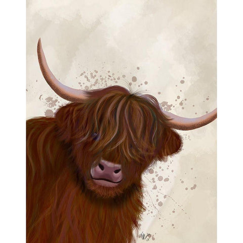 Highland Cow 5, Portrait White Modern Wood Framed Art Print by Fab Funky