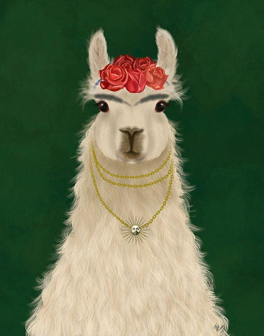 Llama F White Modern Wood Framed Art Print with Double Matting by Fab Funky