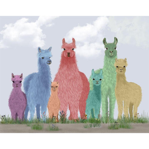 Llama Pastel Family Gold Ornate Wood Framed Art Print with Double Matting by Fab Funky