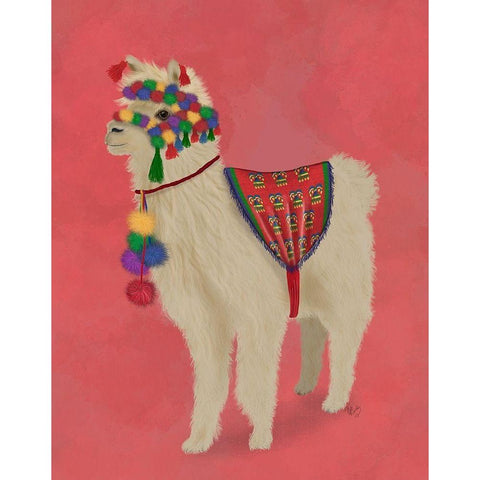 Llama Traditional 2, Full White Modern Wood Framed Art Print by Fab Funky