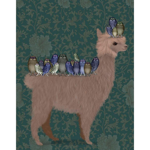 Llama Owls, Full Gold Ornate Wood Framed Art Print with Double Matting by Fab Funky