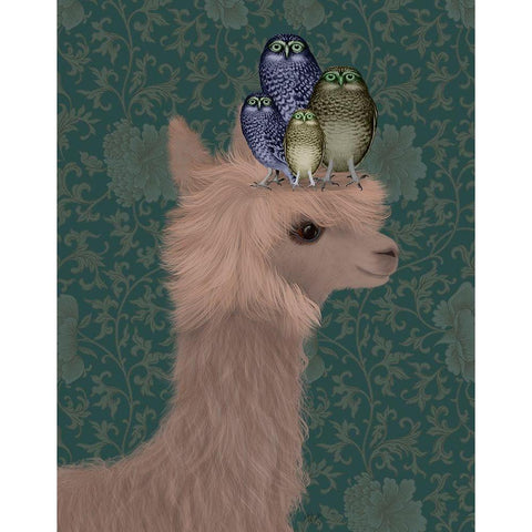 Llama Owls, Portrait Gold Ornate Wood Framed Art Print with Double Matting by Fab Funky