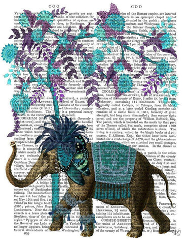 Niraj Elephant, Blue Tree White Modern Wood Framed Art Print with Double Matting by Fab Funky