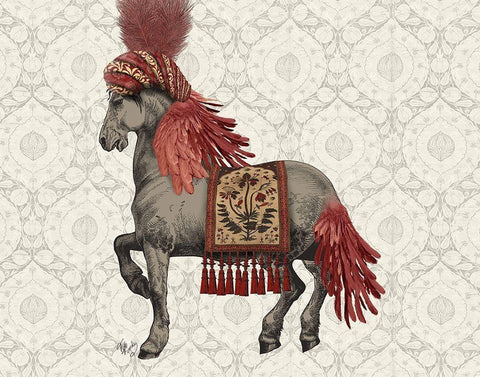 Niraj Horse, Red Black Ornate Wood Framed Art Print with Double Matting by Fab Funky