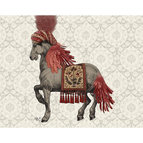 Niraj Horse, Red Gold Ornate Wood Framed Art Print with Double Matting by Fab Funky