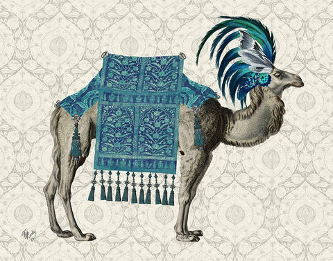 Niraj Camel, Blue Black Ornate Wood Framed Art Print with Double Matting by Fab Funky