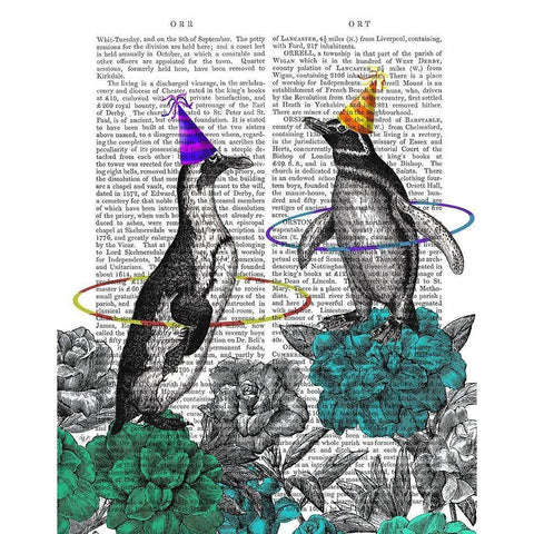 Party Penguins Book Print Gold Ornate Wood Framed Art Print with Double Matting by Fab Funky