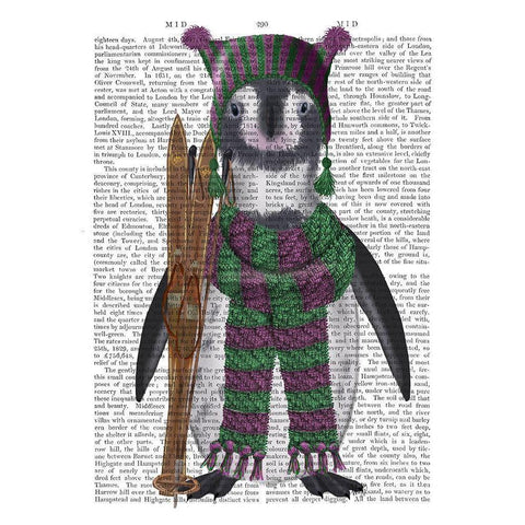 Penguin Skis Book Print Gold Ornate Wood Framed Art Print with Double Matting by Fab Funky