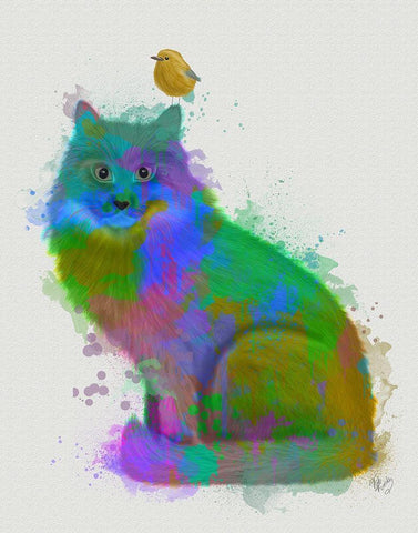 Cat Rainbow Splash 12 White Modern Wood Framed Art Print with Double Matting by Fab Funky