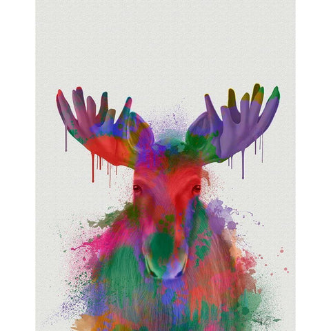 Moose Rainbow Splash Black Modern Wood Framed Art Print by Fab Funky