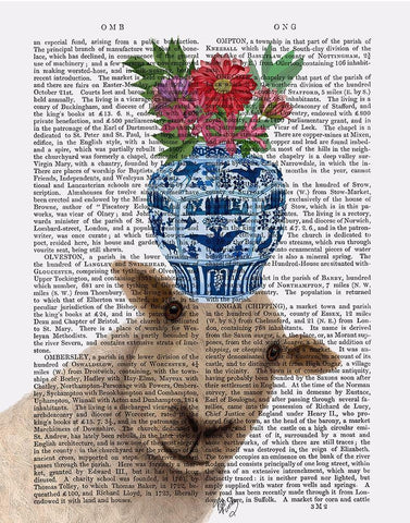 Sheep with Vase of Flowers Book Print White Modern Wood Framed Art Print with Double Matting by Fab Funky