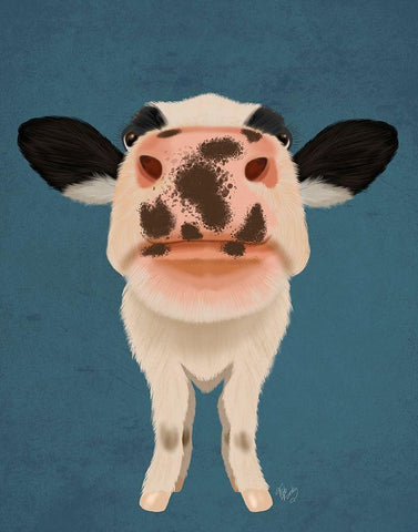 Nosey Cow 1 White Modern Wood Framed Art Print with Double Matting by Fab Funky
