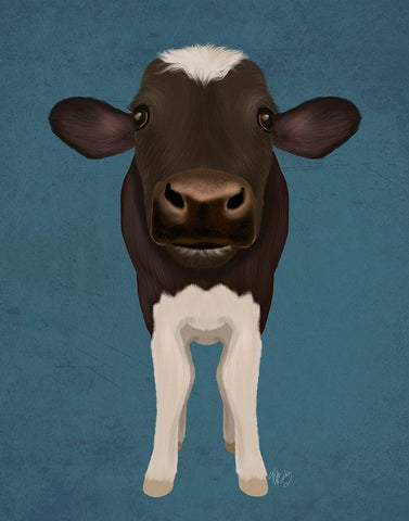 Nosey Cow 2 White Modern Wood Framed Art Print with Double Matting by Fab Funky