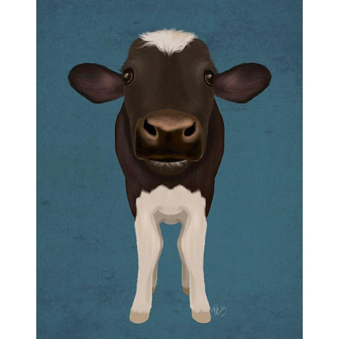 Nosey Cow 2 Black Modern Wood Framed Art Print with Double Matting by Fab Funky