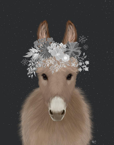 Donkey White Flowers Black Ornate Wood Framed Art Print with Double Matting by Fab Funky