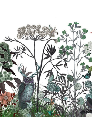 Wildflower Bloom, Owl Black Ornate Wood Framed Art Print with Double Matting by Fab Funky