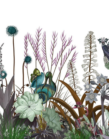 Wildflower Bloom, Snail Bird White Modern Wood Framed Art Print with Double Matting by Fab Funky